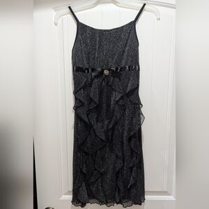 I.N. Girl Black Sparkly Ruffled Dress With Ribbon